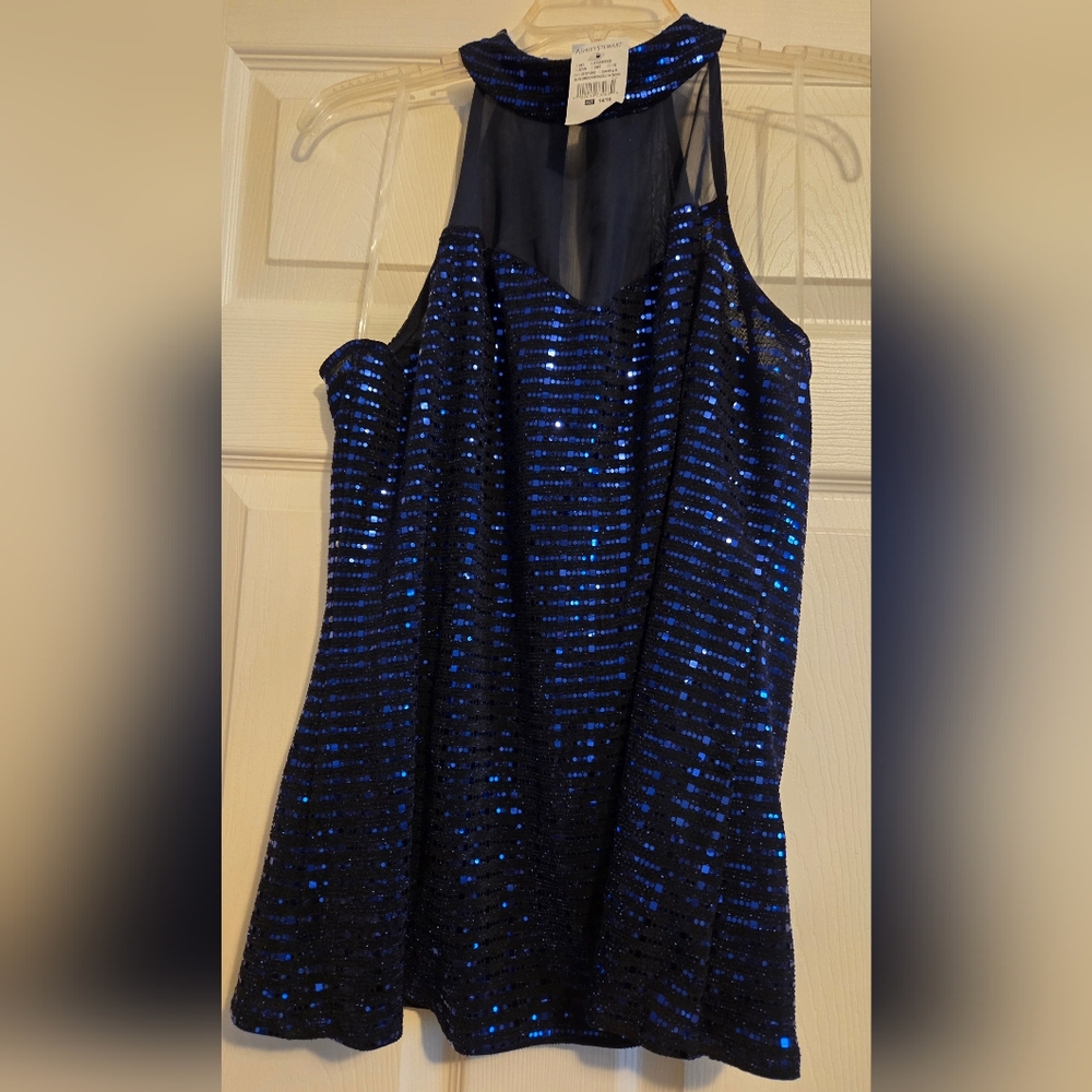 Ashley Stewart Navy Sequin Halter Top